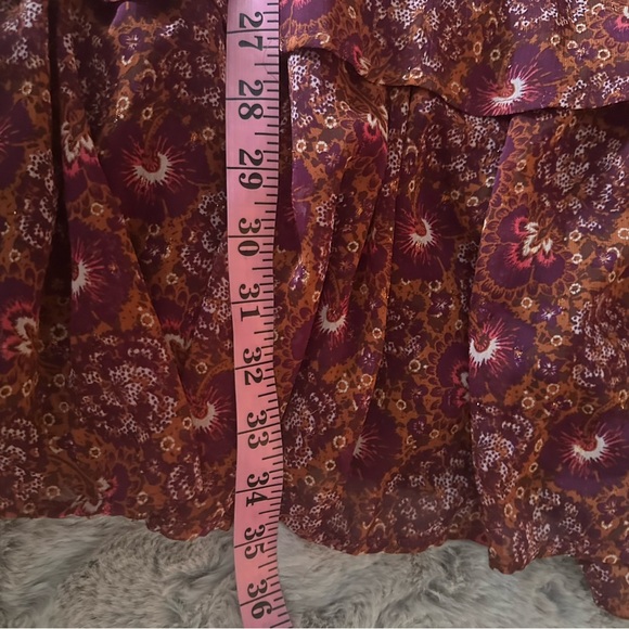 House Of Harlow 1960 Red Floral SmockedCuff Surplice Neck Tiered Ruffle Dress 10 - Picture 15 of 16